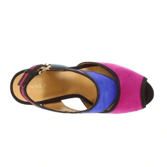 NINE WEST | WOMEN'S FOUNDER PEPTOE PLATFORM PUMP MULTICOLOR SUEDE SIZE 8M (NWOB) - Picture 4 of 8